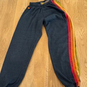 Aviator Nation comfy sweats. With rainbow stripes on the side